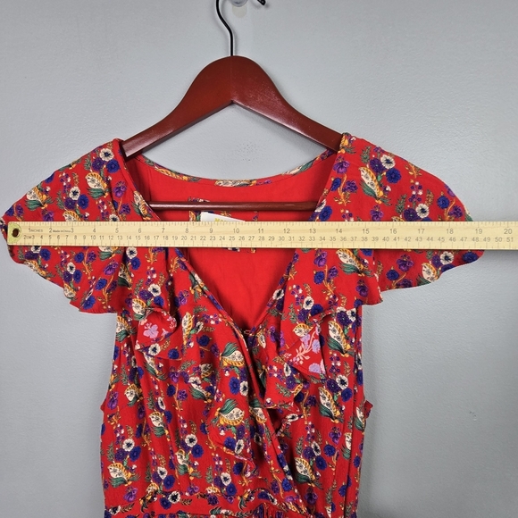 MAEVE BY ANTHROPOLOGIE Rosalia‎ Wrap Dress Ruffled Floral Red Womens Size 12 - Picture 12 of 16